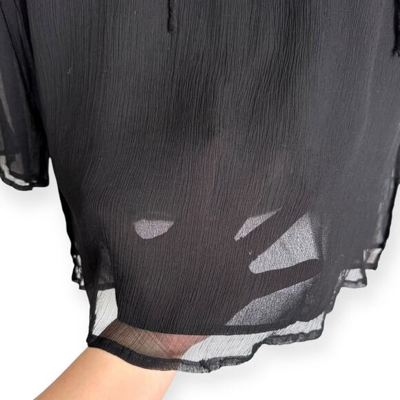 New York City Design Co Black 100% Silk Sheer Floral Trimmed Tunic Women's 2X - Picture 7 of 8